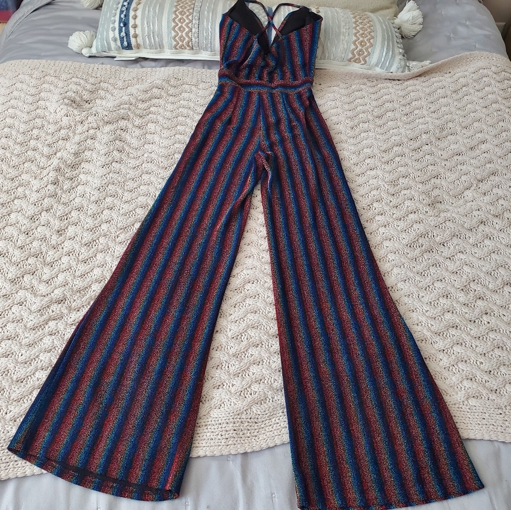 Striped Multicolor Retro 70s Inspired Jumpsuit - Picture 14 of 16